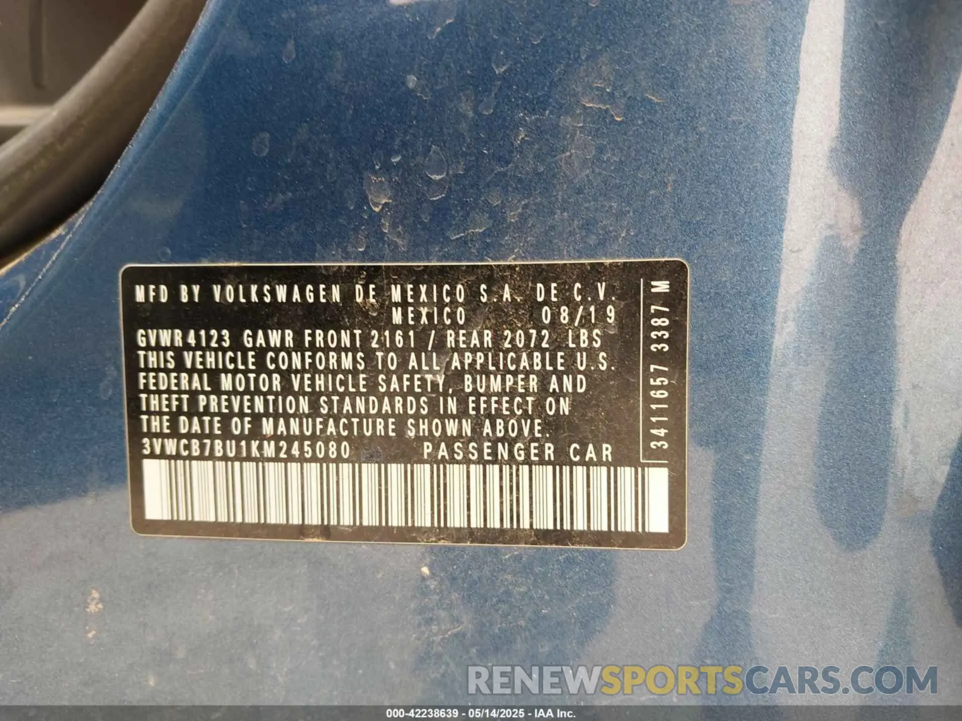 9 Photograph of a damaged car 3VWCB7BU1KM245080 VOLKSWAGEN JETTA 2019