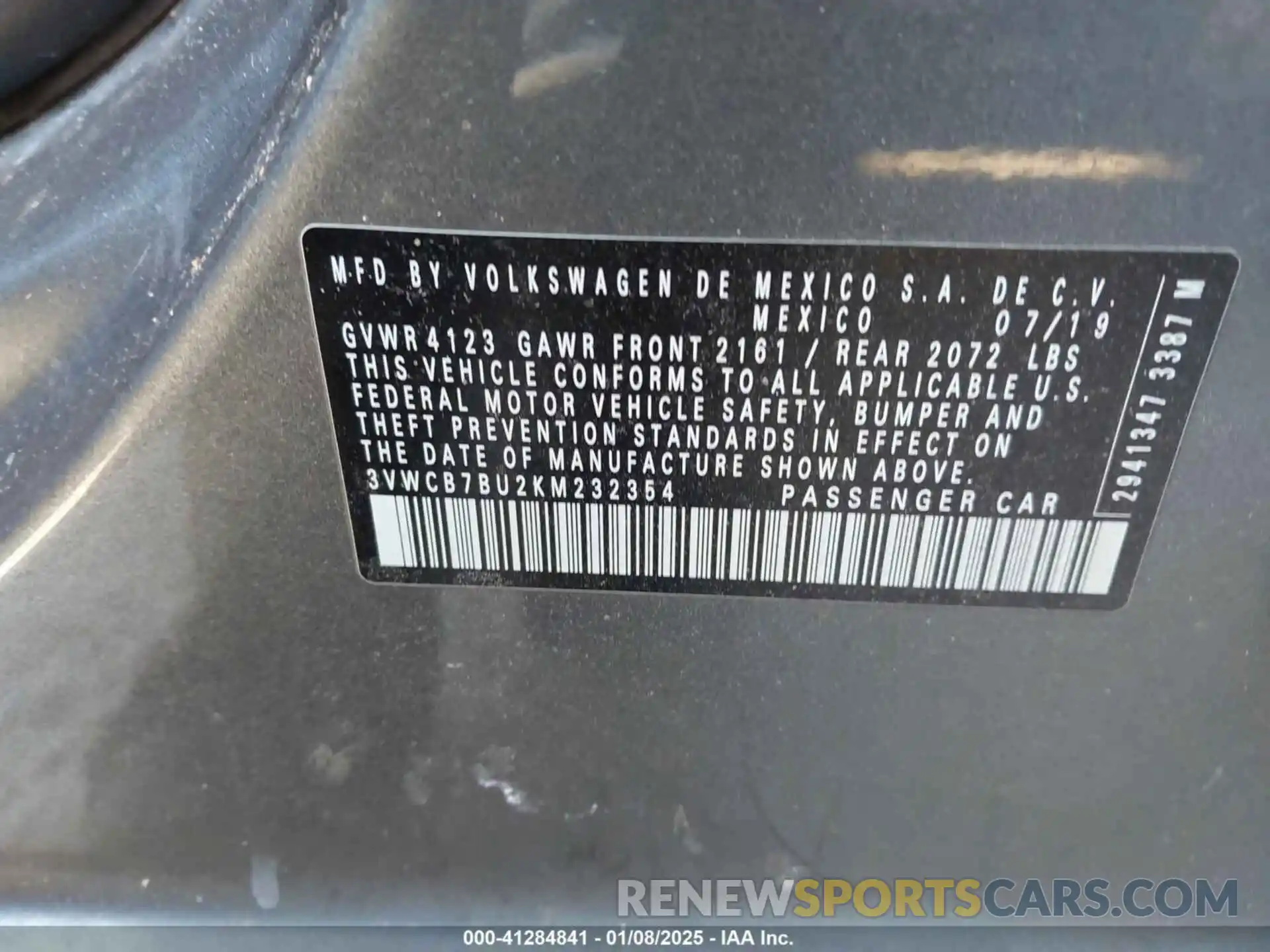 9 Photograph of a damaged car 3VWCB7BU2KM232354 VOLKSWAGEN JETTA 2019