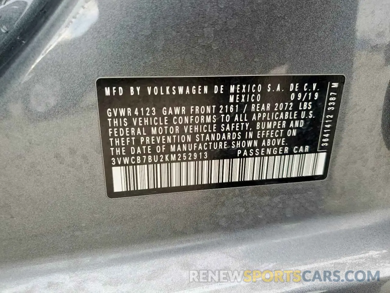 13 Photograph of a damaged car 3VWCB7BU2KM252913 VOLKSWAGEN JETTA 2019