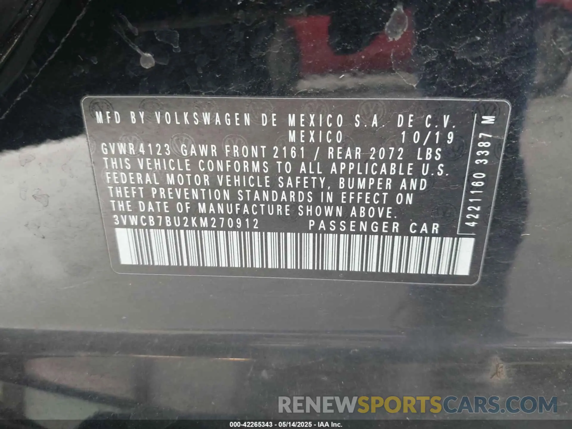 9 Photograph of a damaged car 3VWCB7BU2KM270912 VOLKSWAGEN JETTA 2019