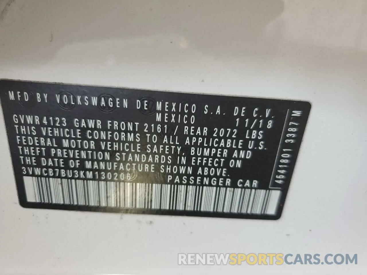 12 Photograph of a damaged car 3VWCB7BU3KM130206 VOLKSWAGEN JETTA 2019