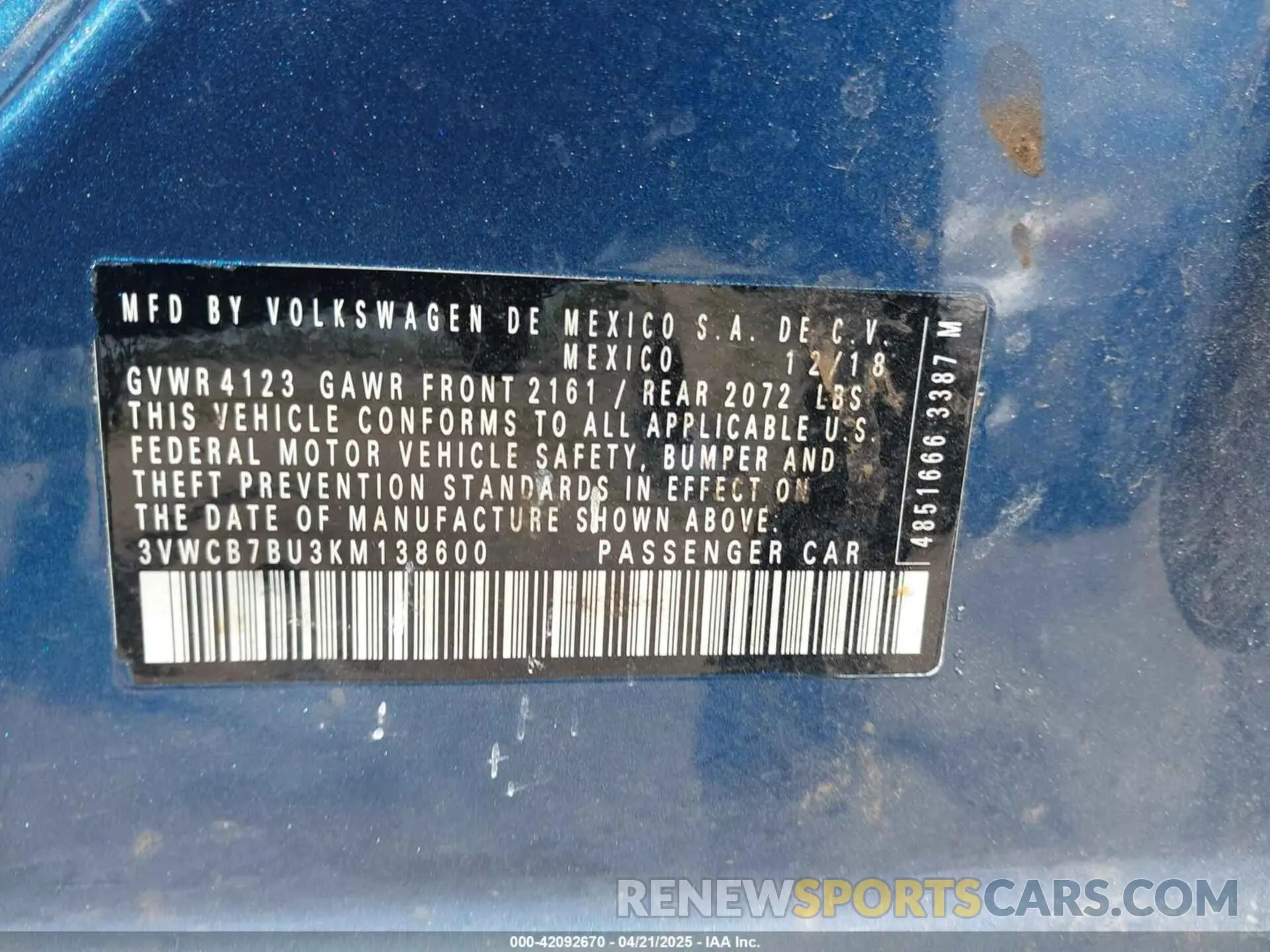 9 Photograph of a damaged car 3VWCB7BU3KM138600 VOLKSWAGEN JETTA 2019