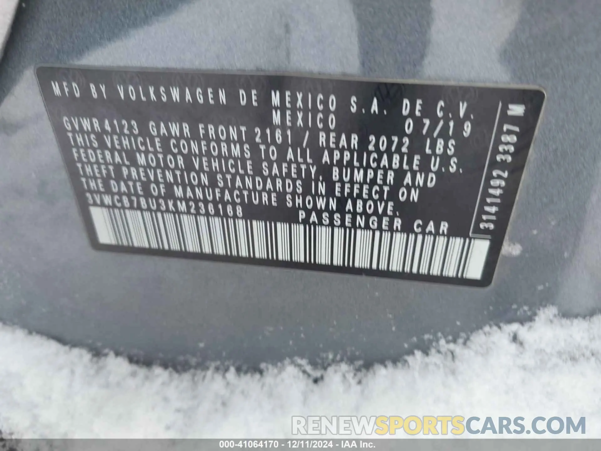 9 Photograph of a damaged car 3VWCB7BU3KM236168 VOLKSWAGEN JETTA 2019