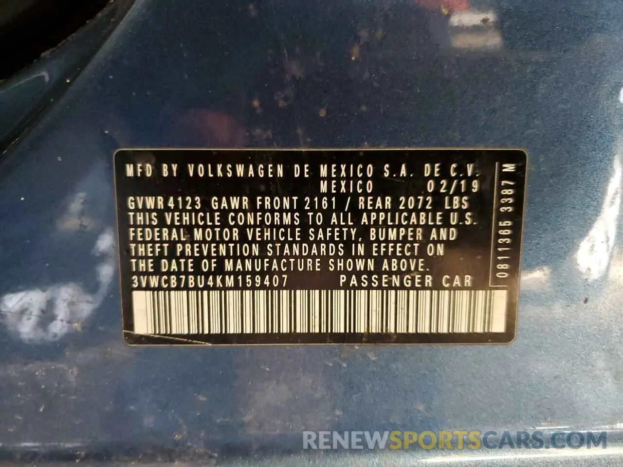 12 Photograph of a damaged car 3VWCB7BU4KM159407 VOLKSWAGEN JETTA 2019