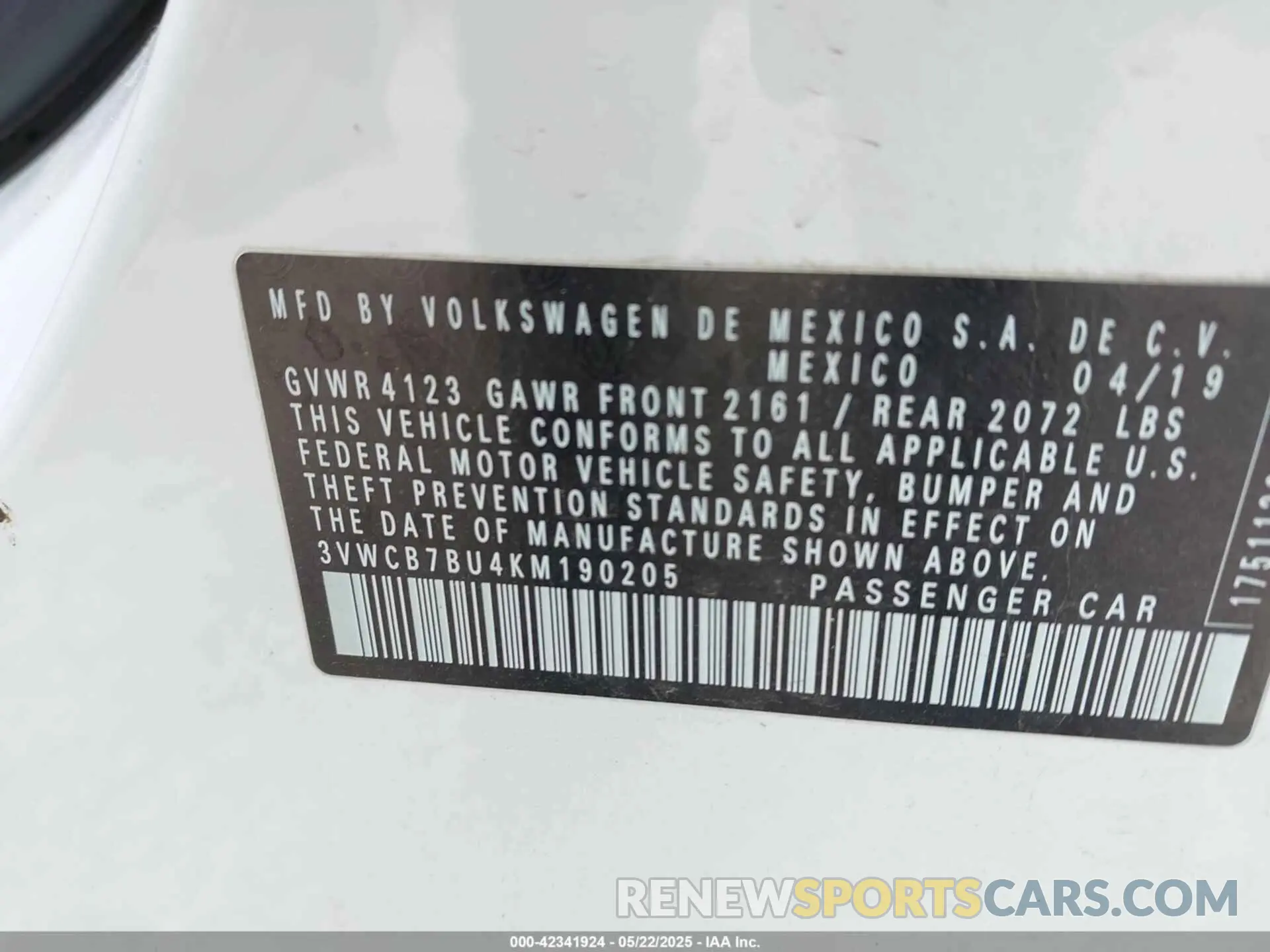 9 Photograph of a damaged car 3VWCB7BU4KM190205 VOLKSWAGEN JETTA 2019