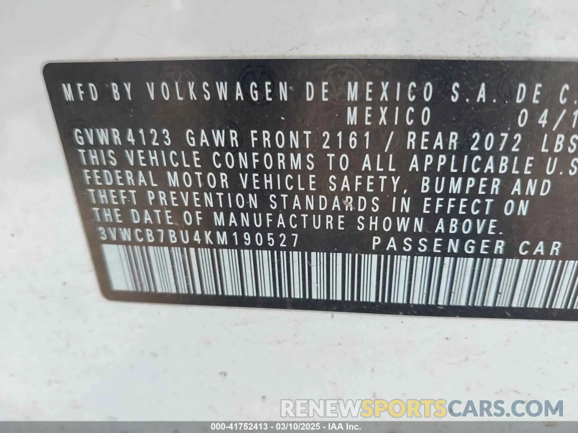 9 Photograph of a damaged car 3VWCB7BU4KM190527 VOLKSWAGEN JETTA 2019