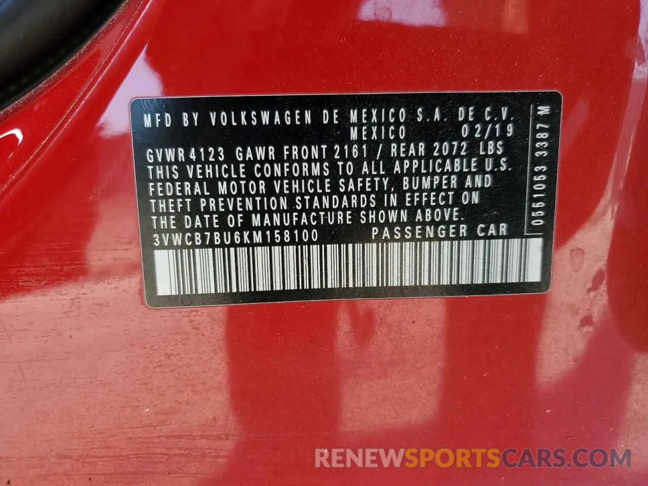 13 Photograph of a damaged car 3VWCB7BU6KM158100 VOLKSWAGEN JETTA 2019