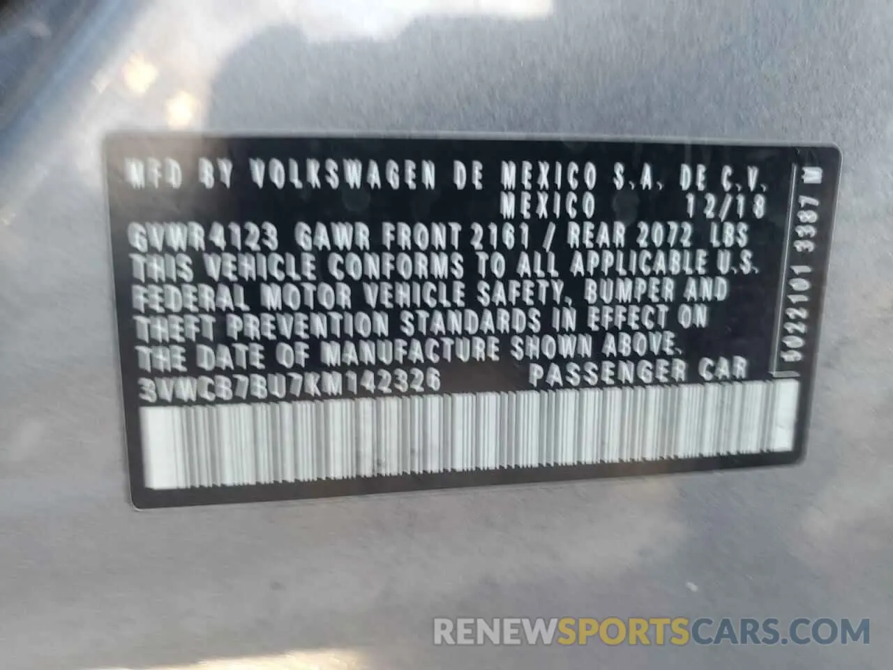 12 Photograph of a damaged car 3VWCB7BU7KM142326 VOLKSWAGEN JETTA 2019