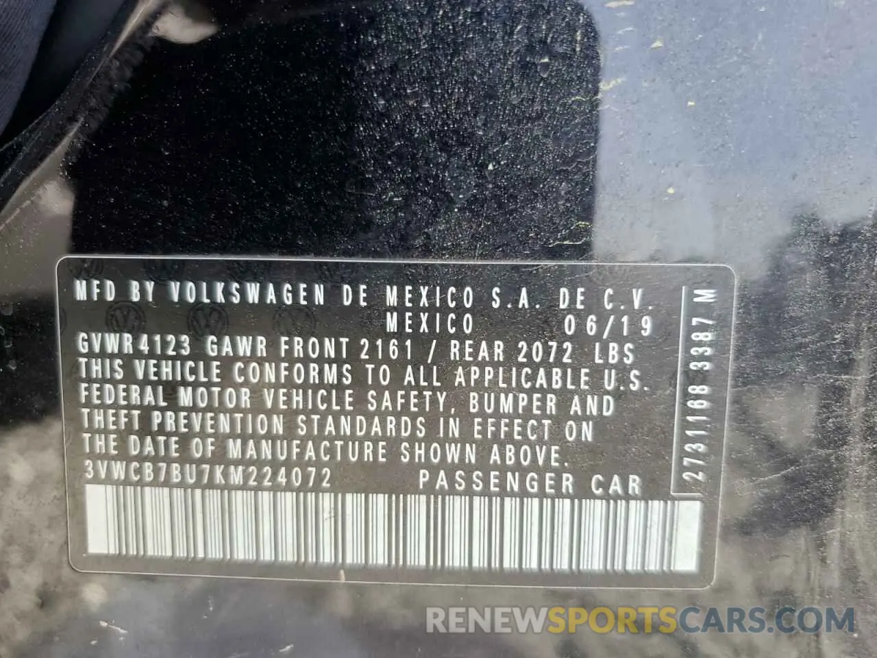 12 Photograph of a damaged car 3VWCB7BU7KM224072 VOLKSWAGEN JETTA 2019