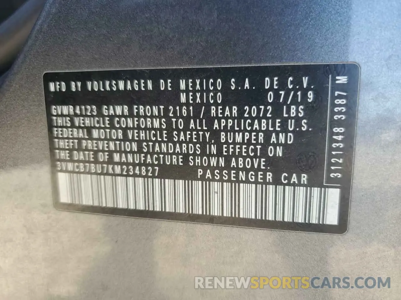 12 Photograph of a damaged car 3VWCB7BU7KM234827 VOLKSWAGEN JETTA 2019