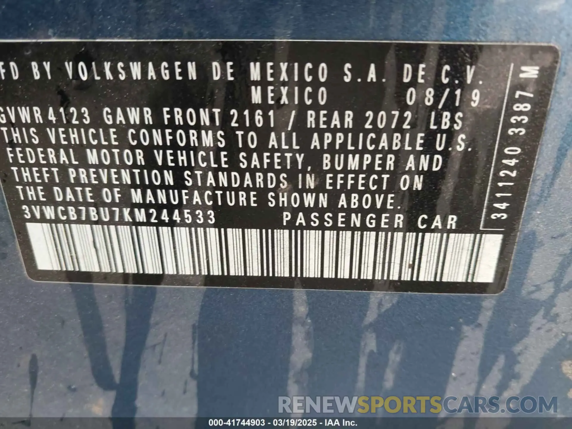 9 Photograph of a damaged car 3VWCB7BU7KM244533 VOLKSWAGEN JETTA 2019