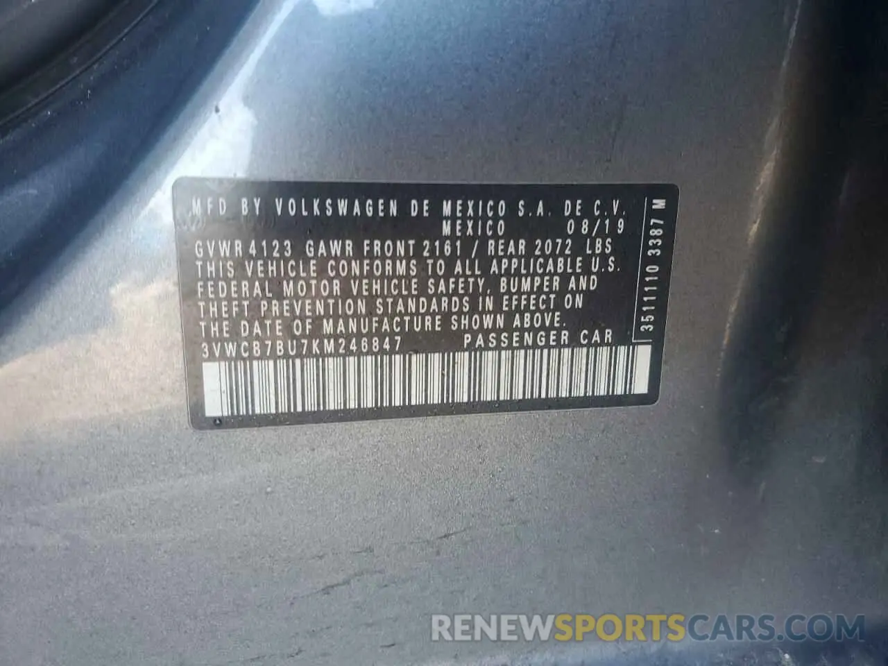12 Photograph of a damaged car 3VWCB7BU7KM246847 VOLKSWAGEN JETTA 2019