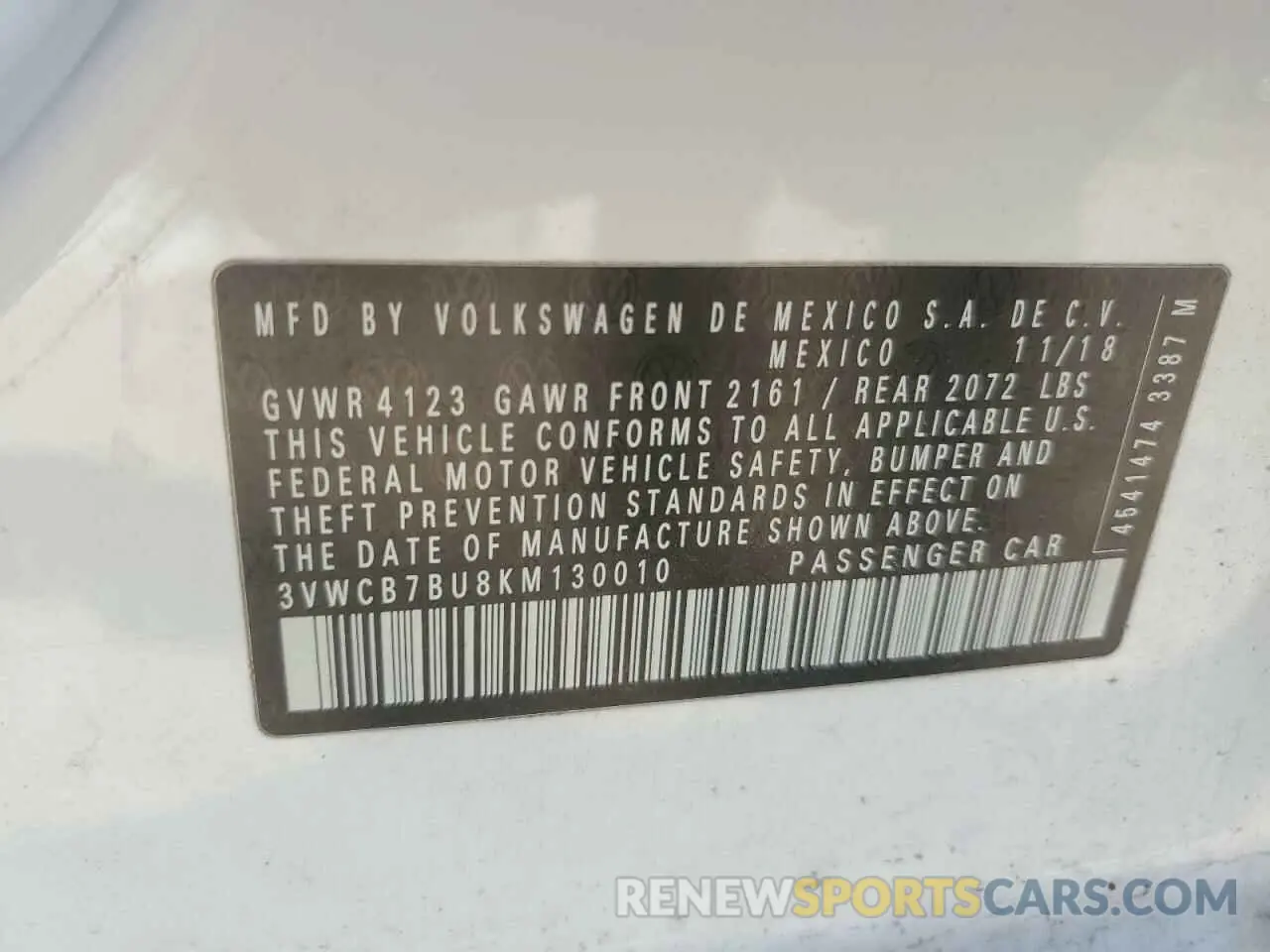 12 Photograph of a damaged car 3VWCB7BU8KM130010 VOLKSWAGEN JETTA 2019
