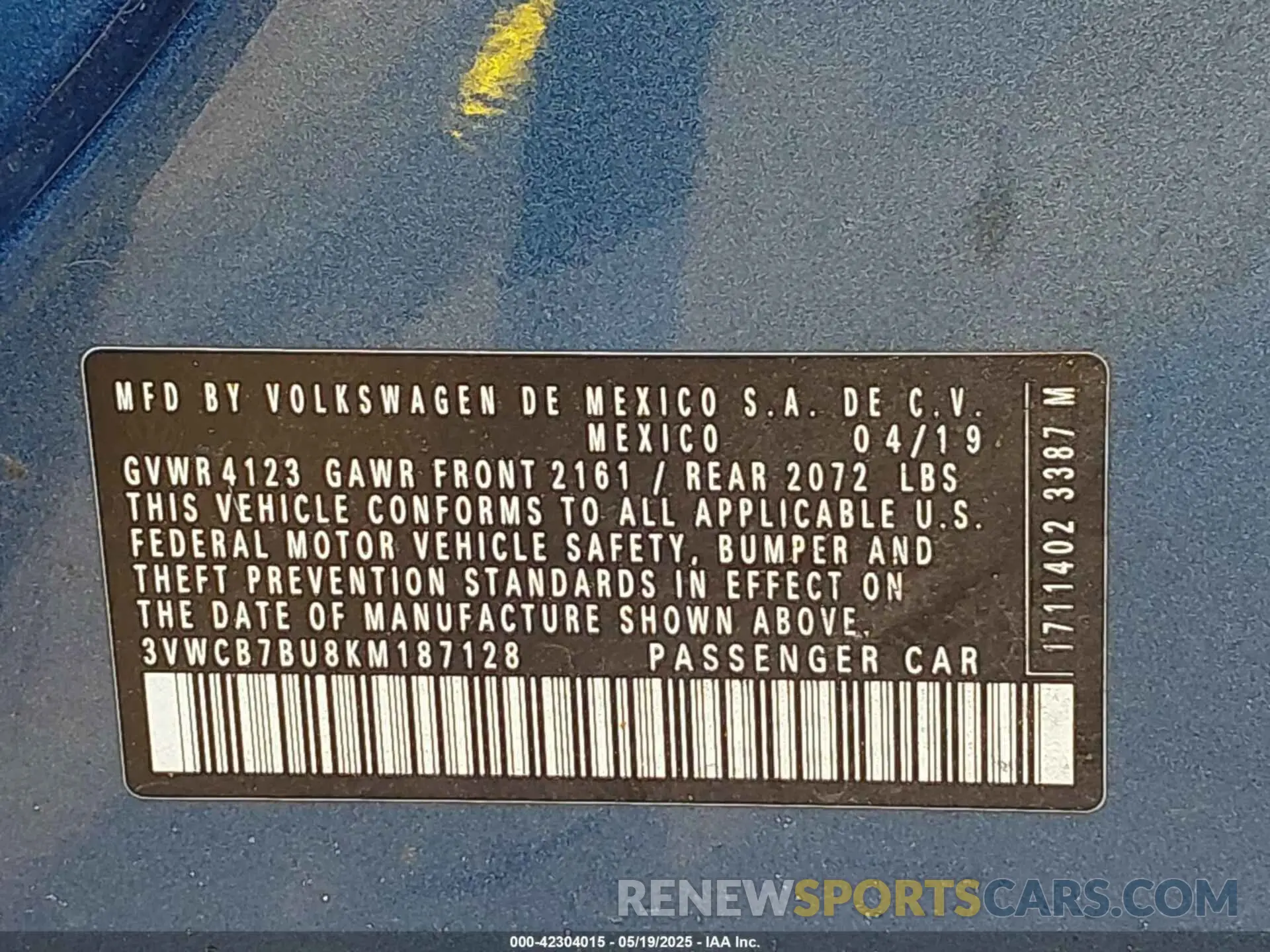 9 Photograph of a damaged car 3VWCB7BU8KM187128 VOLKSWAGEN JETTA 2019