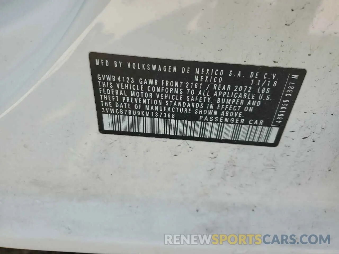 12 Photograph of a damaged car 3VWCB7BU9KM137368 VOLKSWAGEN JETTA 2019