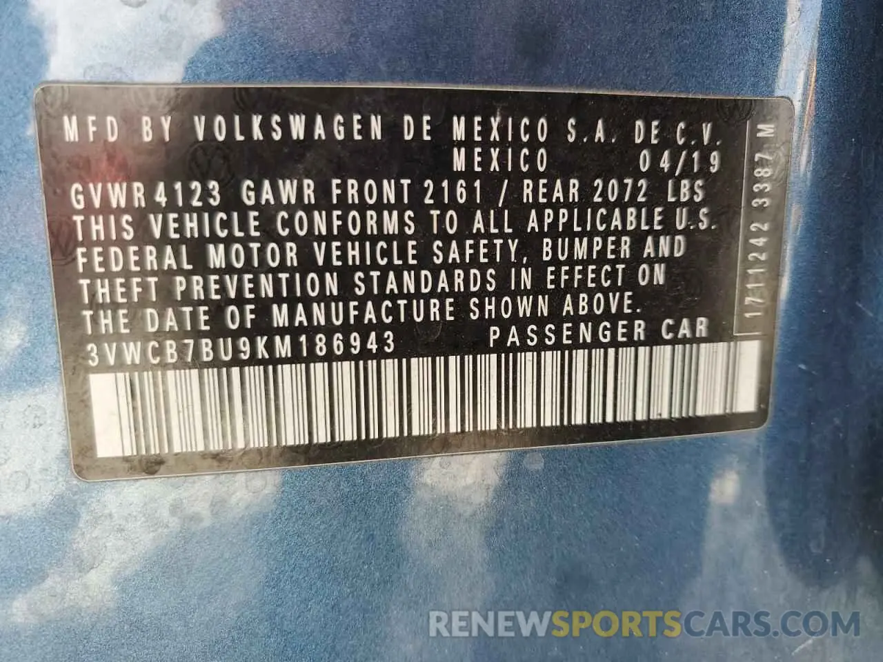 12 Photograph of a damaged car 3VWCB7BU9KM186943 VOLKSWAGEN JETTA 2019