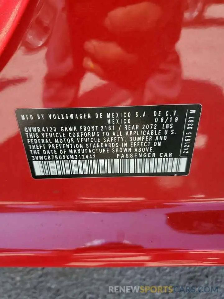 12 Photograph of a damaged car 3VWCB7BU9KM212442 VOLKSWAGEN JETTA 2019