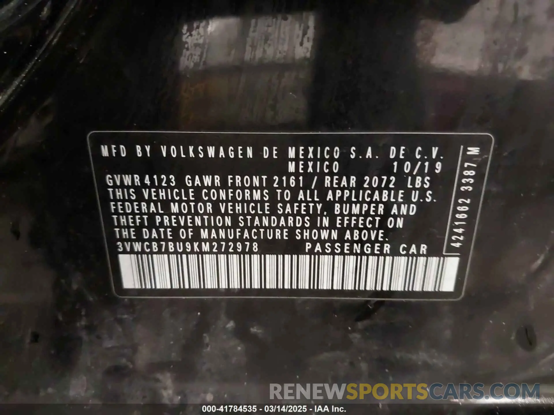 9 Photograph of a damaged car 3VWCB7BU9KM272978 VOLKSWAGEN JETTA 2019