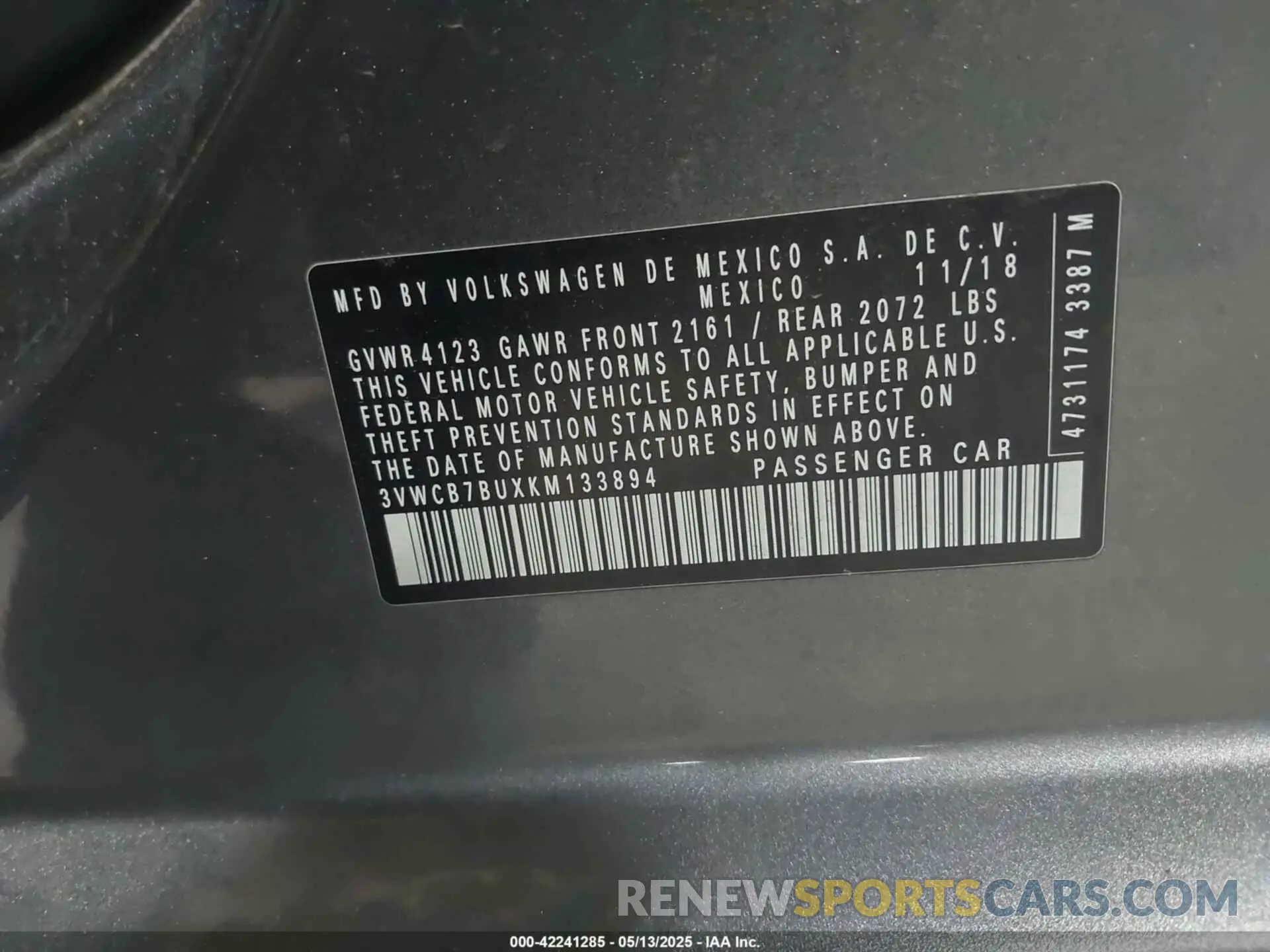 9 Photograph of a damaged car 3VWCB7BUXKM133894 VOLKSWAGEN JETTA 2019