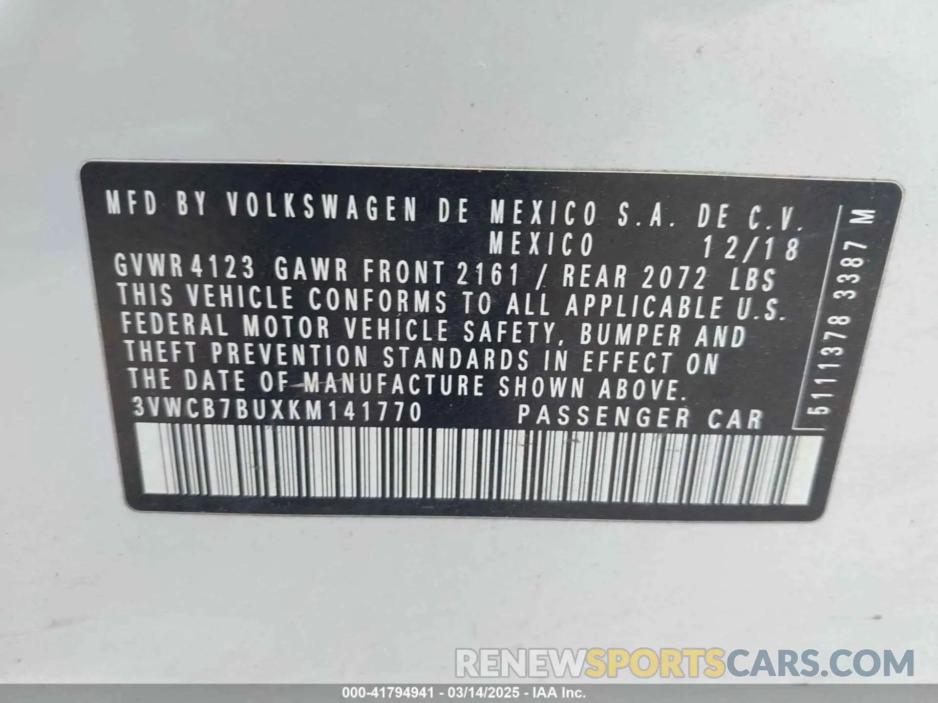 9 Photograph of a damaged car 3VWCB7BUXKM141770 VOLKSWAGEN JETTA 2019