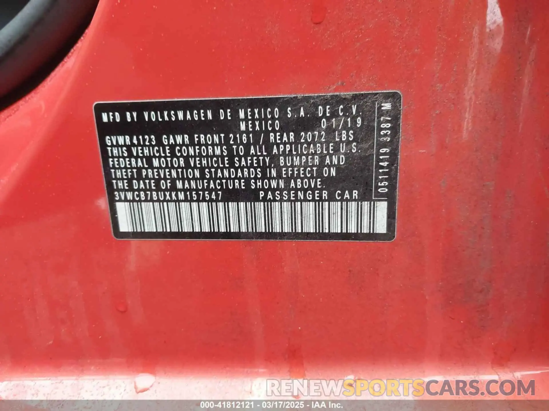 9 Photograph of a damaged car 3VWCB7BUXKM157547 VOLKSWAGEN JETTA 2019
