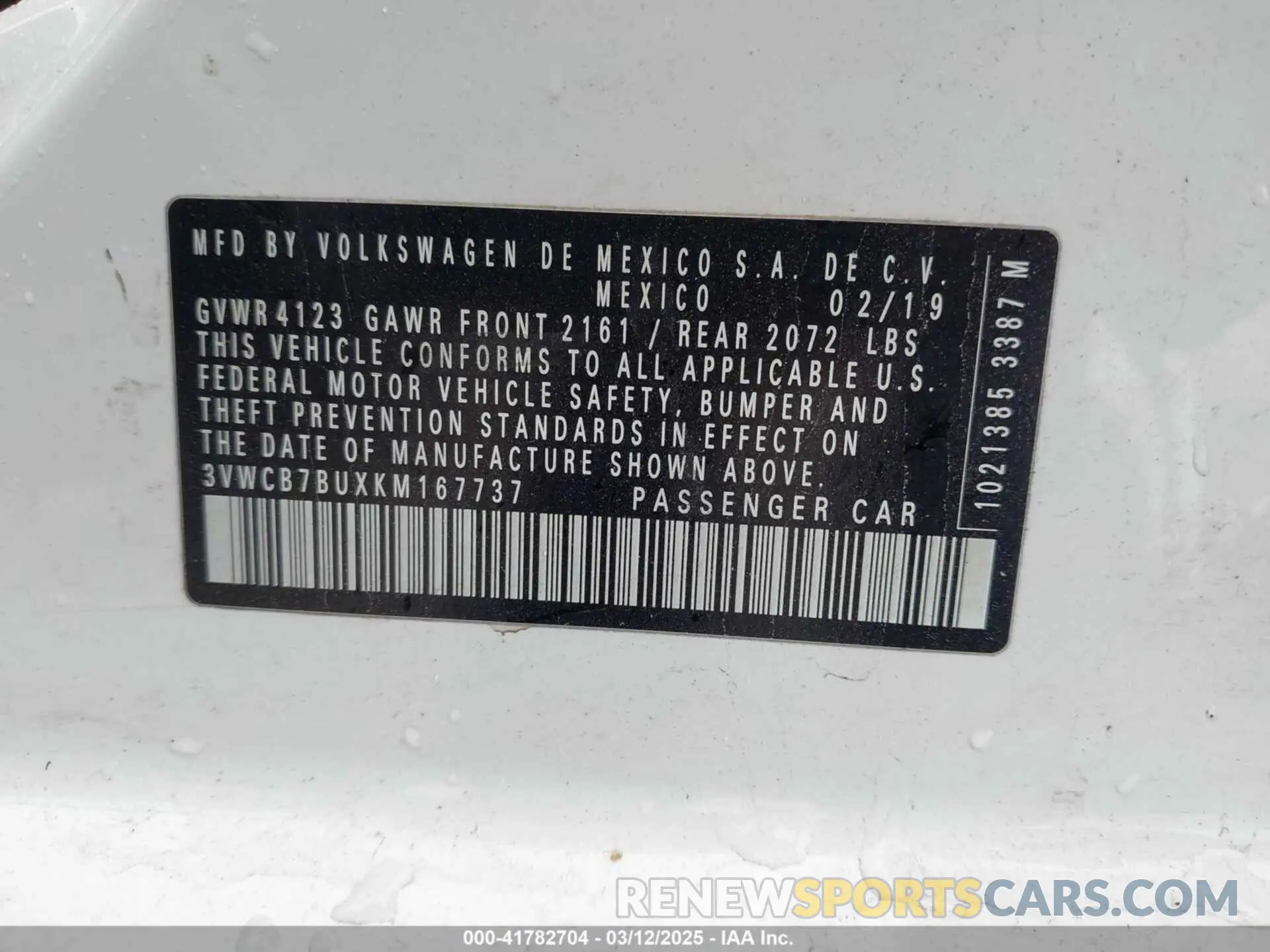 9 Photograph of a damaged car 3VWCB7BUXKM167737 VOLKSWAGEN JETTA 2019