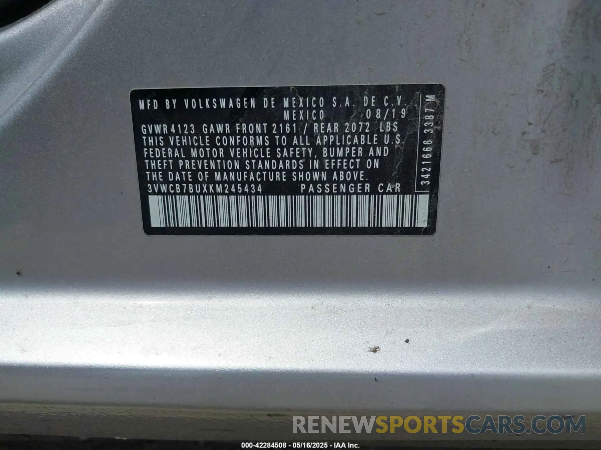 9 Photograph of a damaged car 3VWCB7BUXKM245434 VOLKSWAGEN JETTA 2019