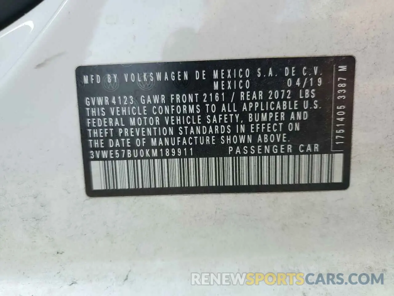 13 Photograph of a damaged car 3VWE57BU0KM189911 VOLKSWAGEN JETTA 2019