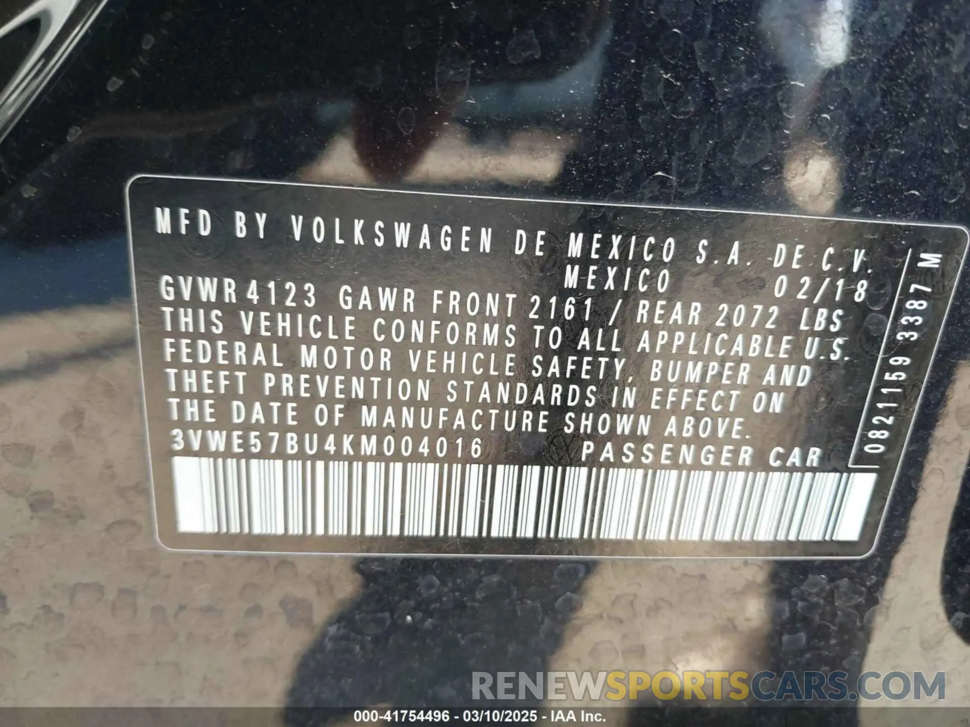 9 Photograph of a damaged car 3VWE57BU4KM004016 VOLKSWAGEN JETTA 2019