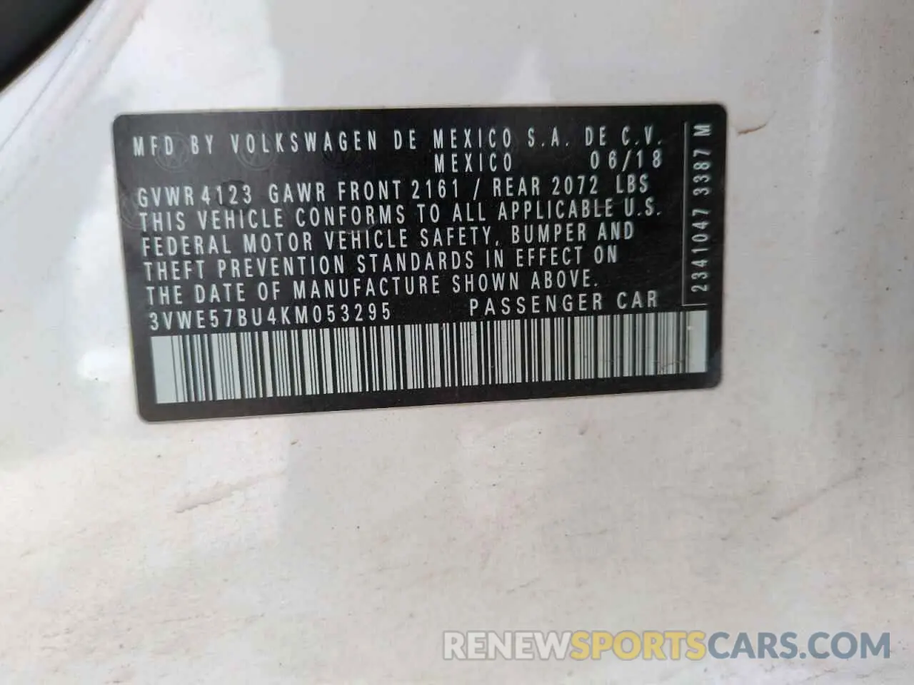 12 Photograph of a damaged car 3VWE57BU4KM053295 VOLKSWAGEN JETTA 2019