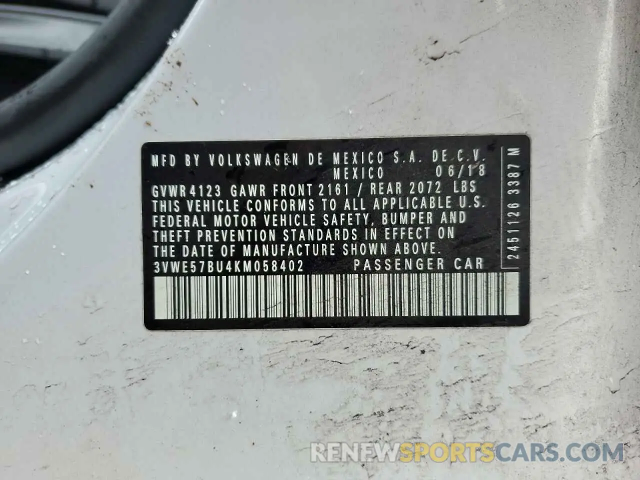 13 Photograph of a damaged car 3VWE57BU4KM058402 VOLKSWAGEN JETTA 2019