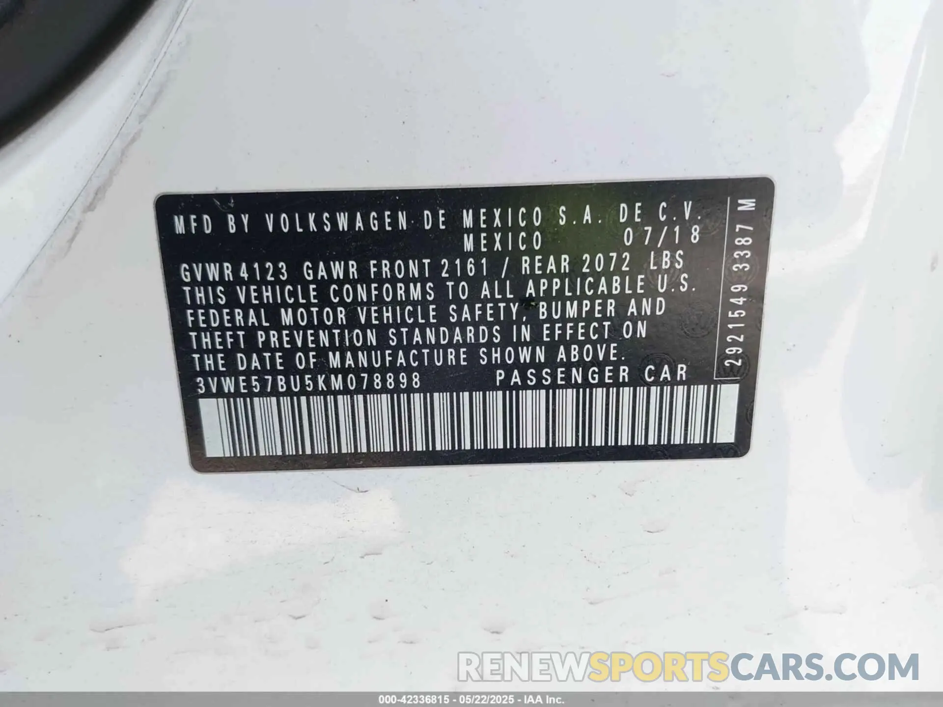 9 Photograph of a damaged car 3VWE57BU5KM078898 VOLKSWAGEN JETTA 2019