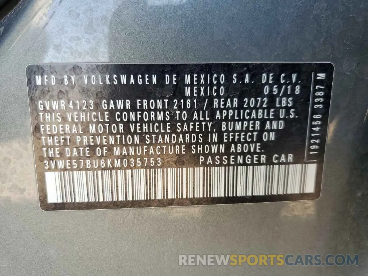 14 Photograph of a damaged car 3VWE57BU6KM035753 VOLKSWAGEN JETTA 2019