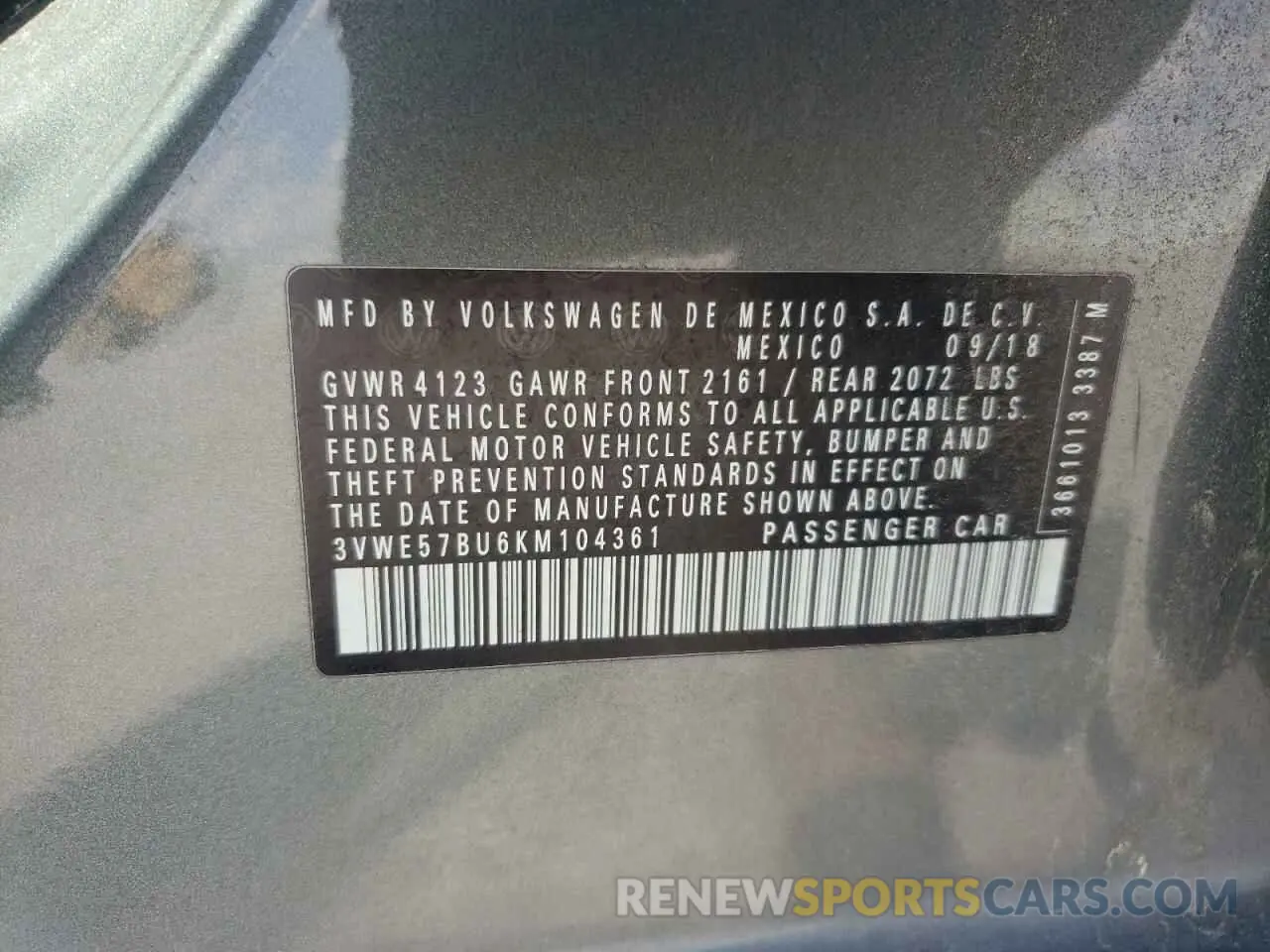 12 Photograph of a damaged car 3VWE57BU6KM104361 VOLKSWAGEN JETTA 2019