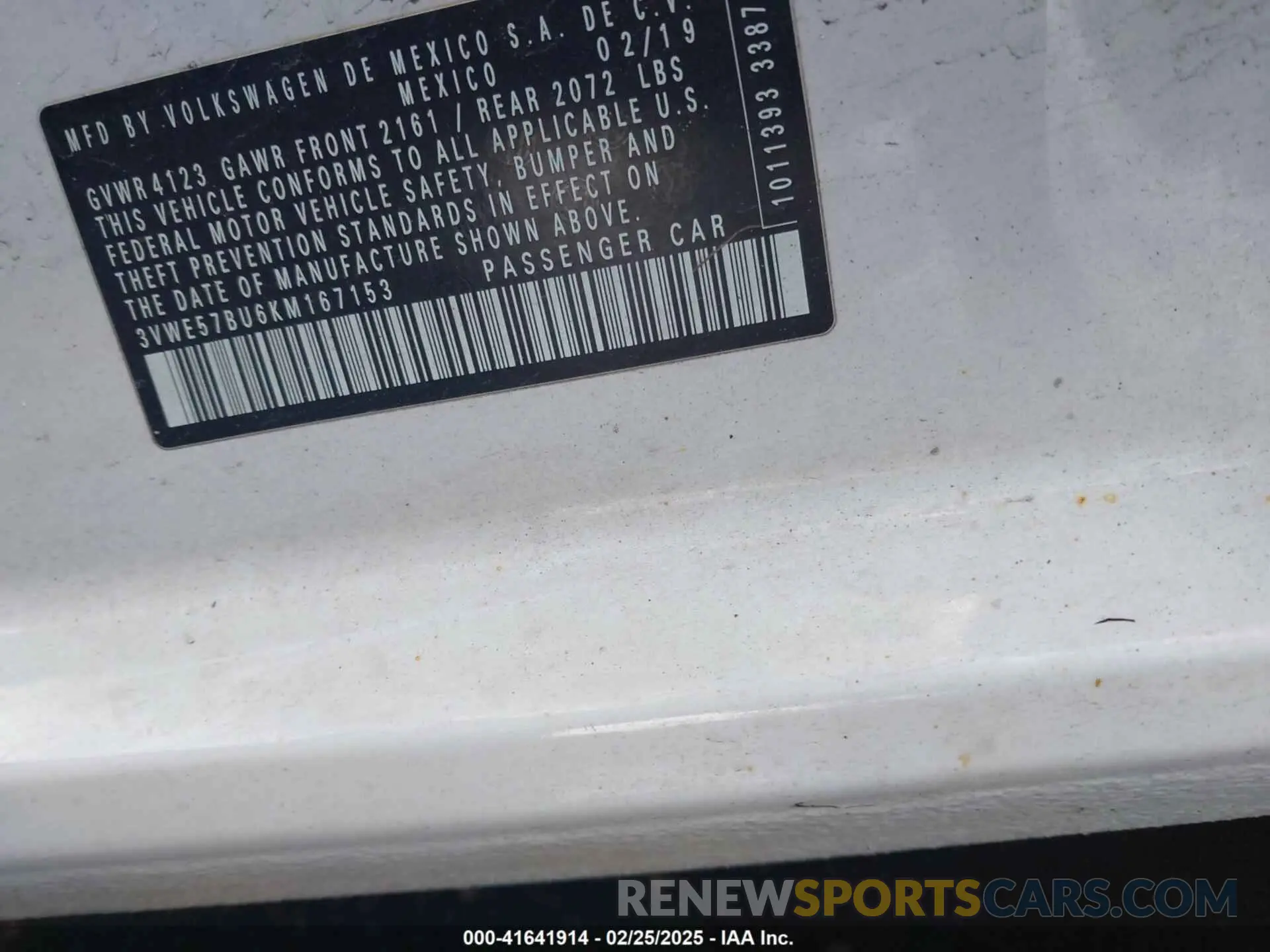 9 Photograph of a damaged car 3VWE57BU6KM167153 VOLKSWAGEN JETTA 2019
