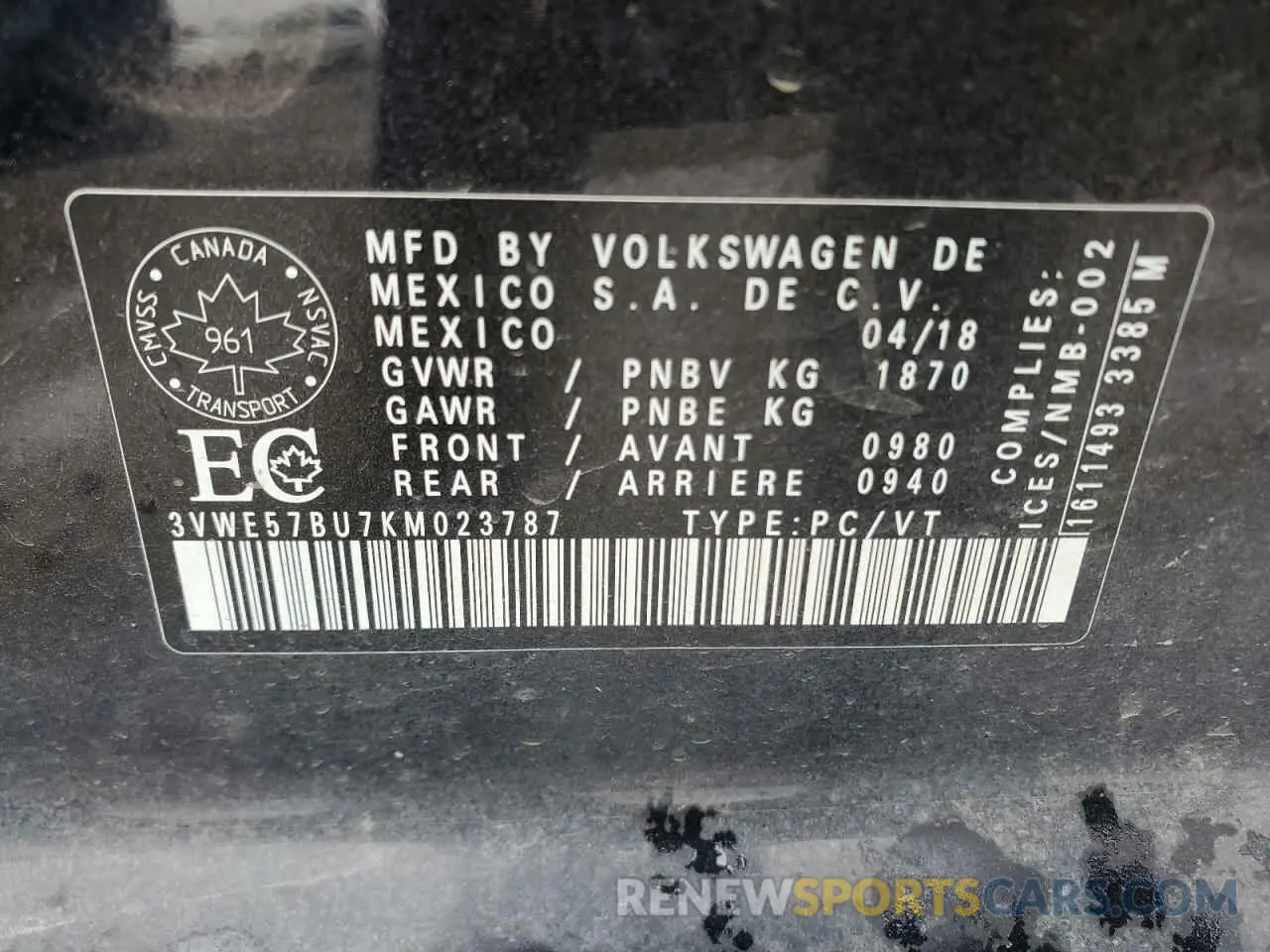 12 Photograph of a damaged car 3VWE57BU7KM023787 VOLKSWAGEN JETTA 2019