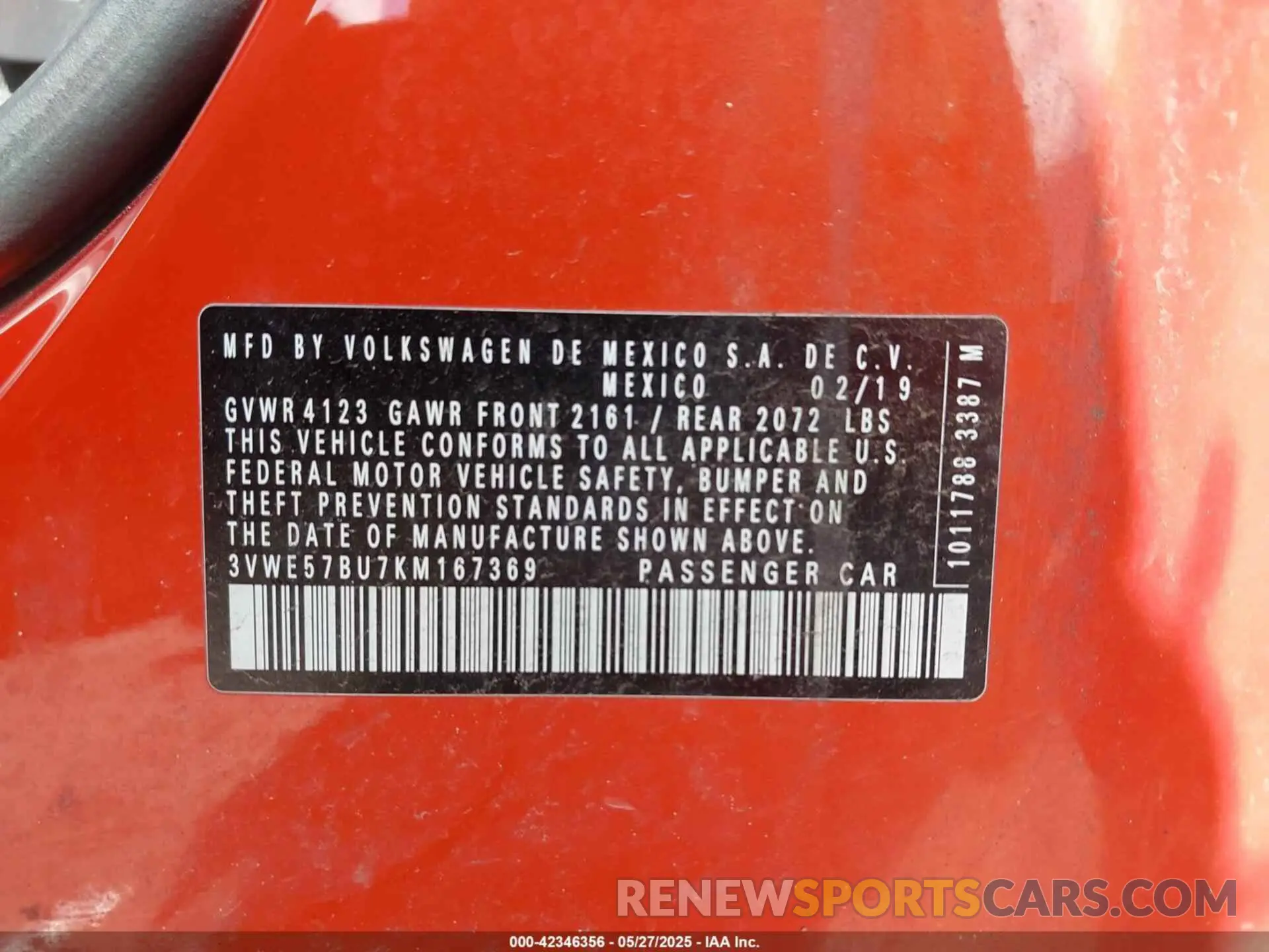 9 Photograph of a damaged car 3VWE57BU7KM167369 VOLKSWAGEN JETTA 2019