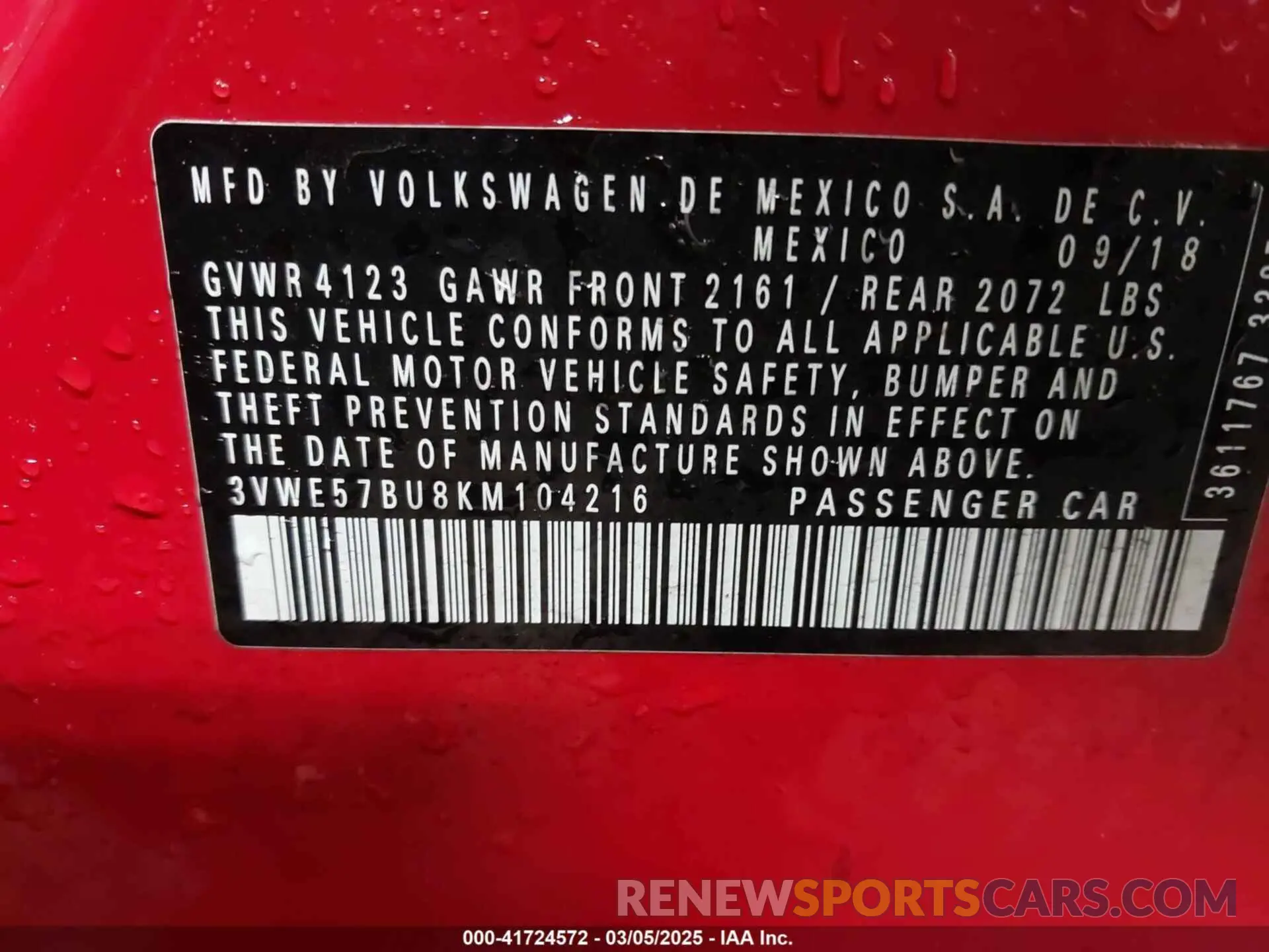 9 Photograph of a damaged car 3VWE57BU8KM104216 VOLKSWAGEN JETTA 2019