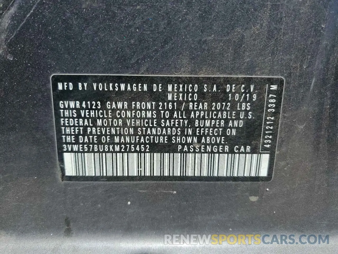 15 Photograph of a damaged car 3VWE57BU8KM275452 VOLKSWAGEN JETTA 2019