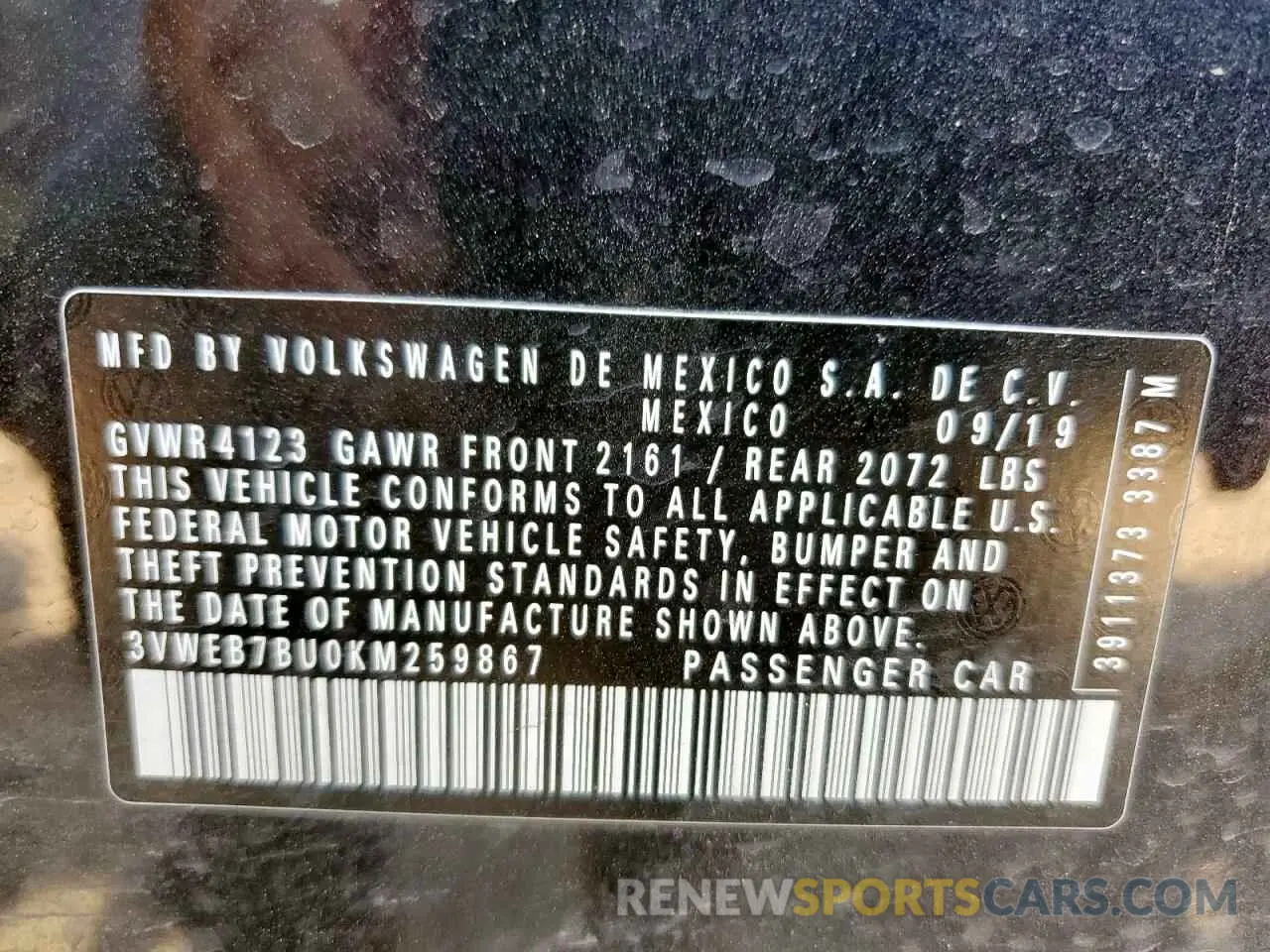 12 Photograph of a damaged car 3VWEB7BU0KM259867 VOLKSWAGEN JETTA 2019