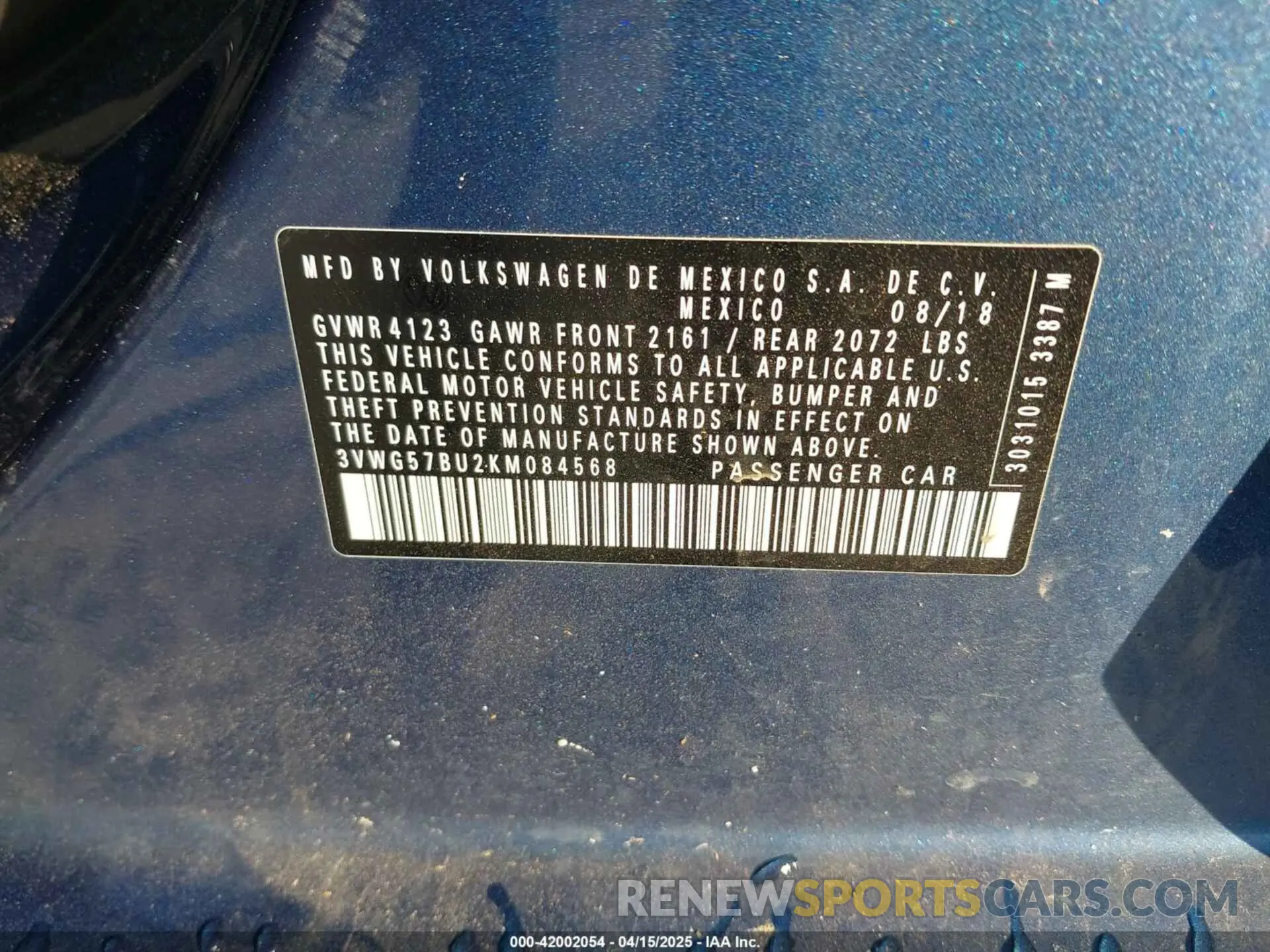 9 Photograph of a damaged car 3VWG57BU2KM084568 VOLKSWAGEN JETTA 2019