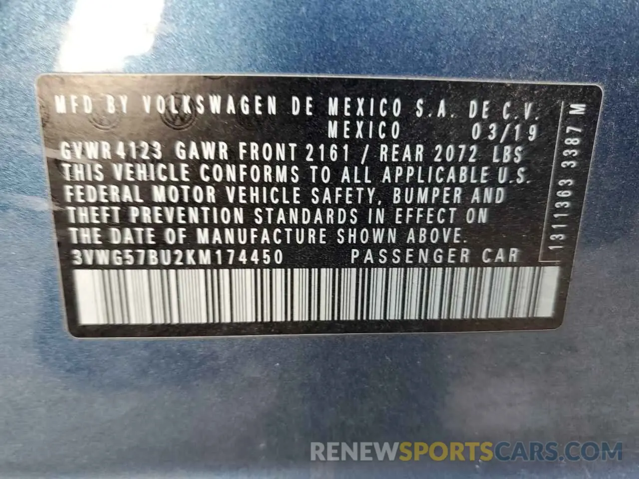 14 Photograph of a damaged car 3VWG57BU2KM174450 VOLKSWAGEN JETTA 2019