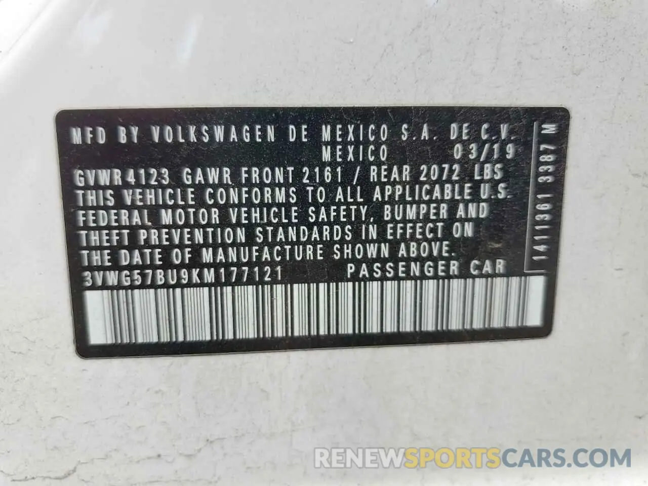 12 Photograph of a damaged car 3VWG57BU9KM177121 VOLKSWAGEN JETTA 2019