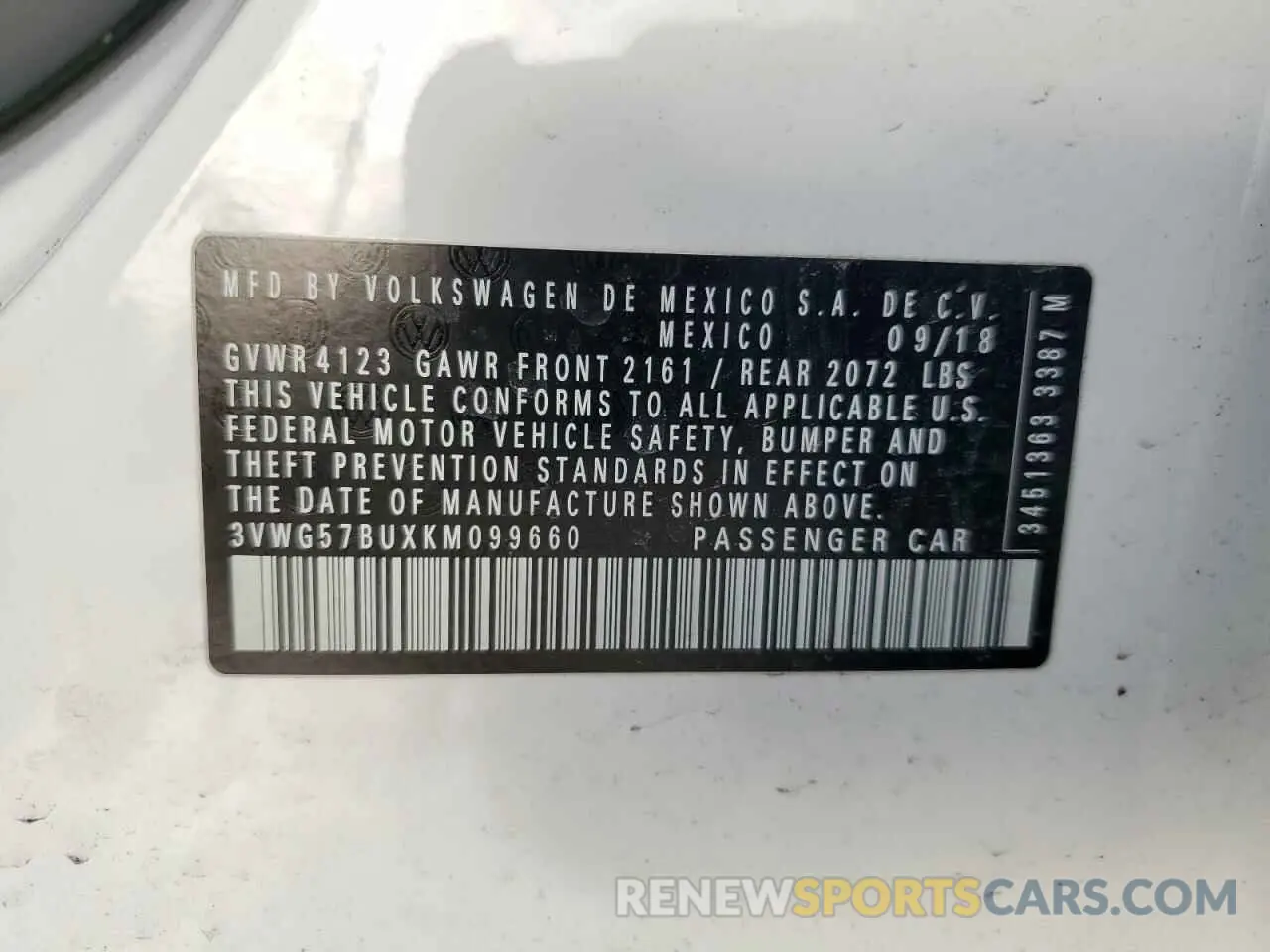 12 Photograph of a damaged car 3VWG57BUXKM099660 VOLKSWAGEN JETTA 2019