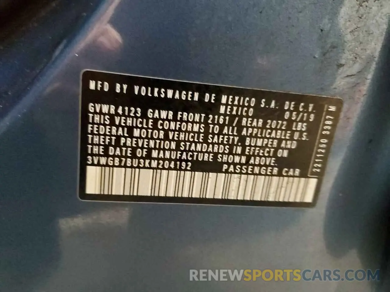 13 Photograph of a damaged car 3VWGB7BU3KM204192 VOLKSWAGEN JETTA 2019