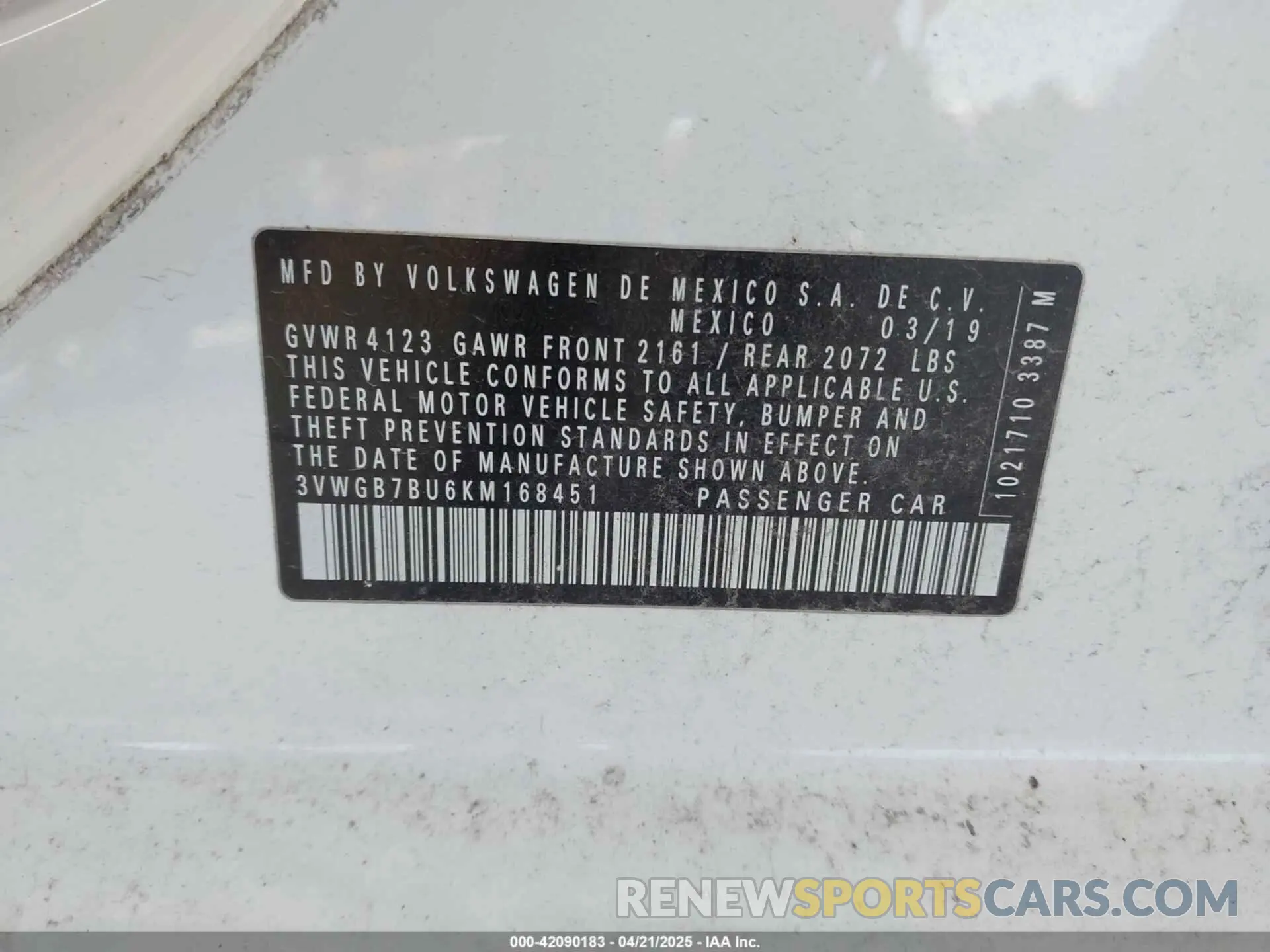9 Photograph of a damaged car 3VWGB7BU6KM168451 VOLKSWAGEN JETTA 2019