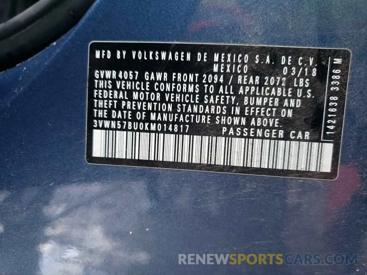 12 Photograph of a damaged car 3VWN57BU0KM014817 VOLKSWAGEN JETTA 2019
