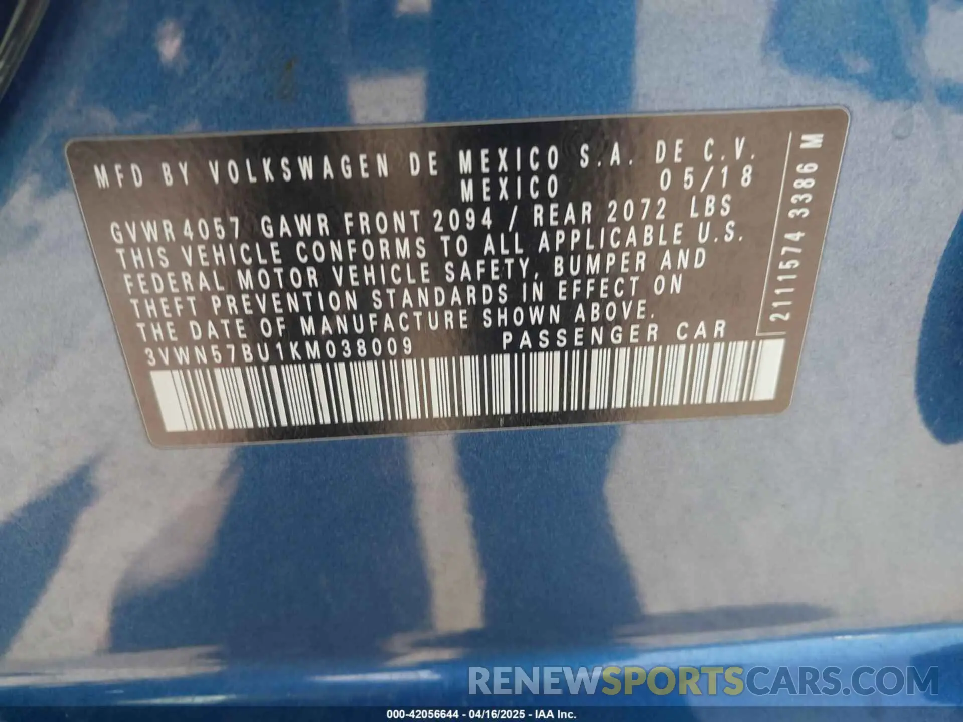 9 Photograph of a damaged car 3VWN57BU1KM038009 VOLKSWAGEN JETTA 2019