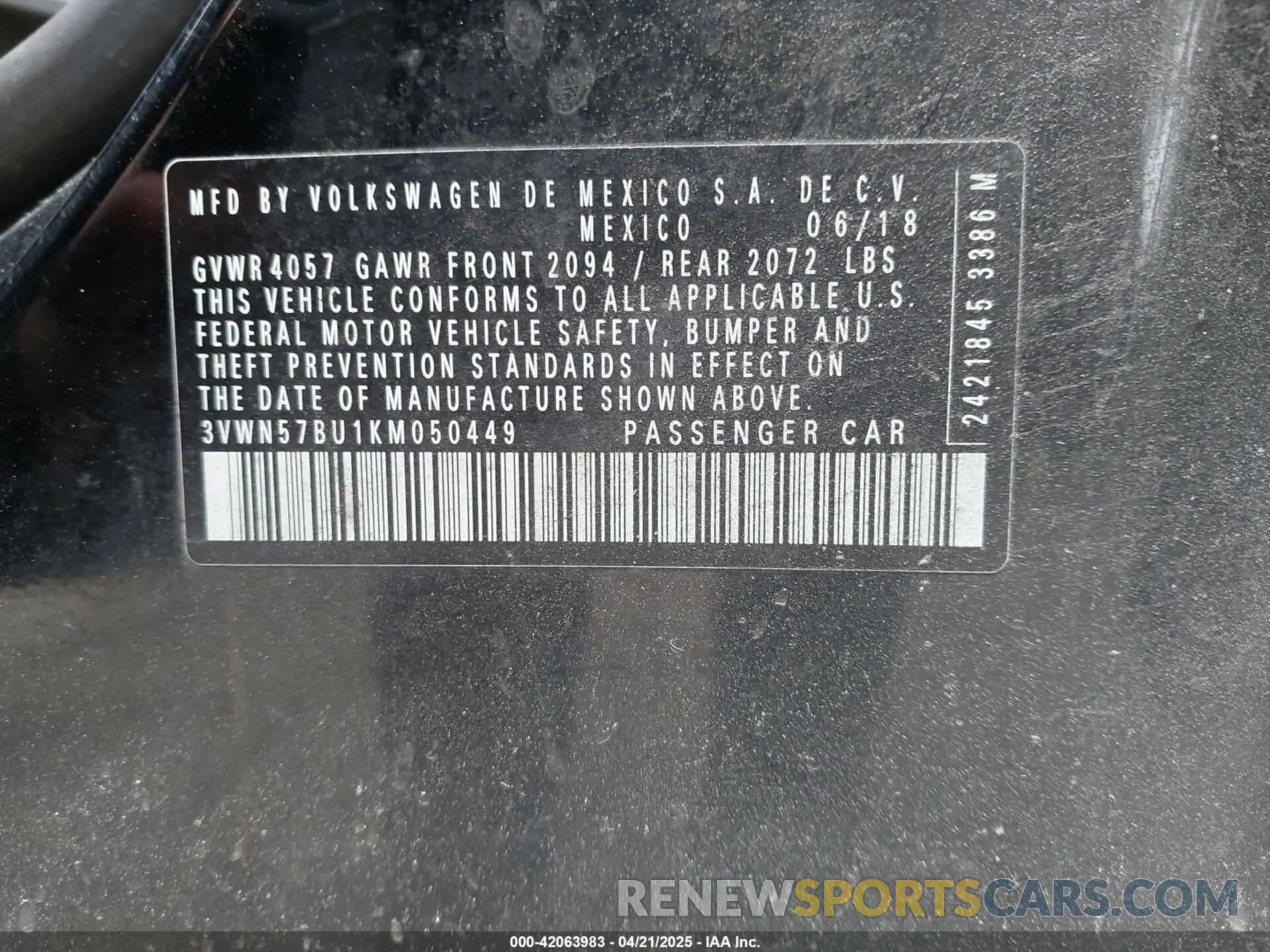 9 Photograph of a damaged car 3VWN57BU1KM050449 VOLKSWAGEN JETTA 2019