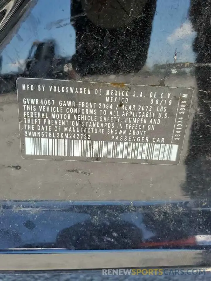 12 Photograph of a damaged car 3VWN57BU3KM242732 VOLKSWAGEN JETTA 2019